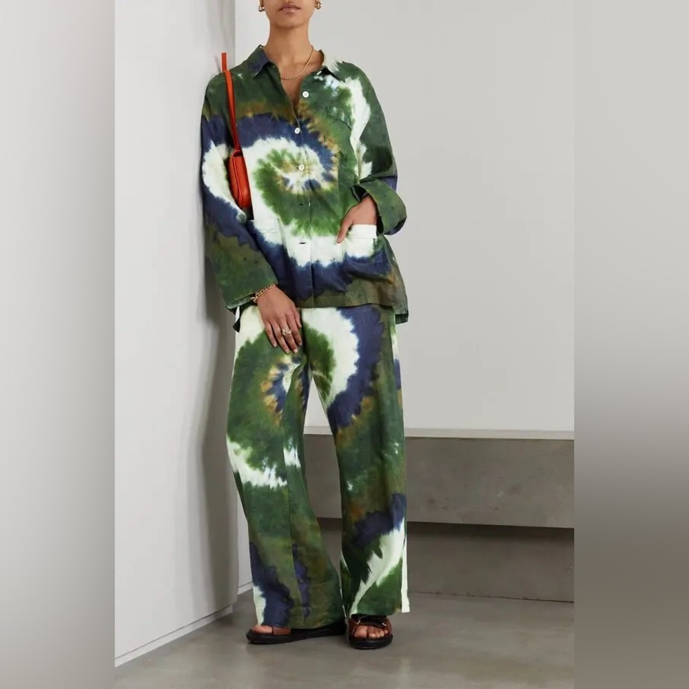 Frame x Julia Sarr Tie Dye Linen Button down Shirt and Pants Set worn once